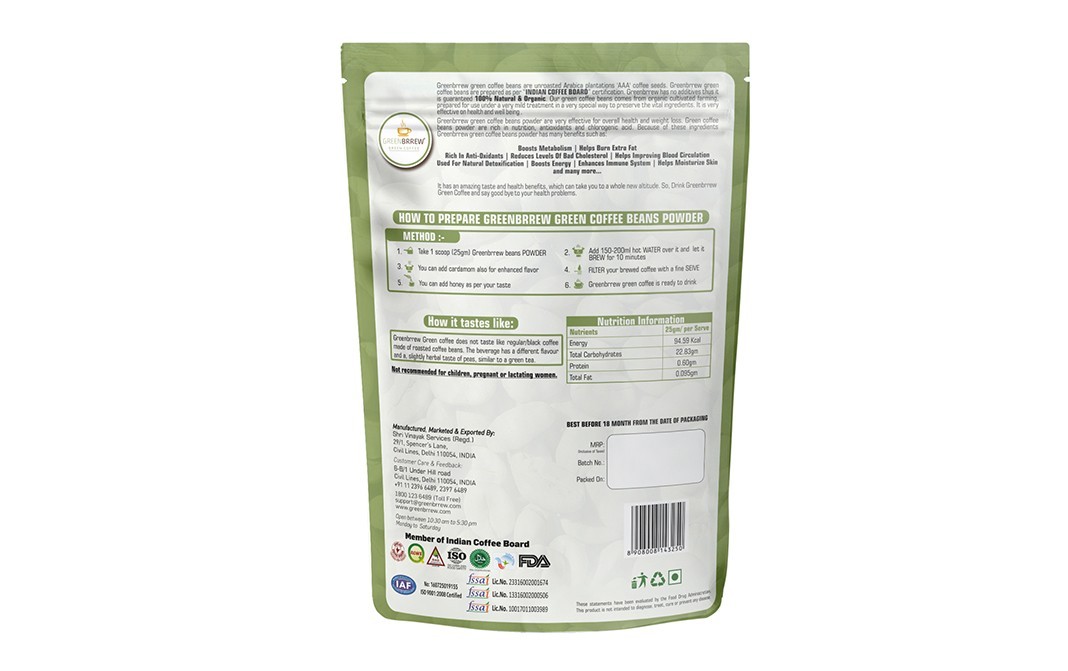 GreenBrrew Green Coffee Beans Powder    Pack  200 grams